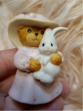 Lucy & Me Spring Enesco Rigg 1987 Easter Bunny Girl Bear Pink Dress With Hat